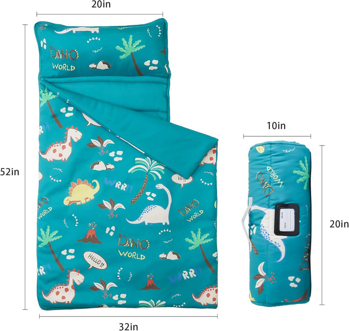 Toddler Nap Mat with Removable Pillow and Blanket, 52" X 20" Lightweight and Soft Nap Mat for Preschool, Daycare, Travel Sleeping Bags for Kids