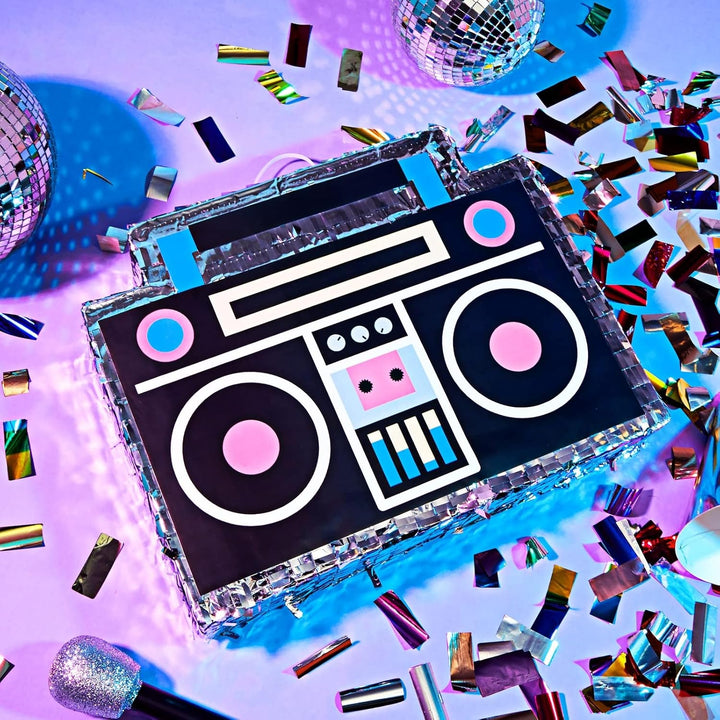 Boombox Pinata - 80S and 90S Theme Party Decorations, Hip Hop, Retro Birthday Supplies (16.5X12.8X3 In) - 90S Party Decorations - Boom Box Decor Pinata