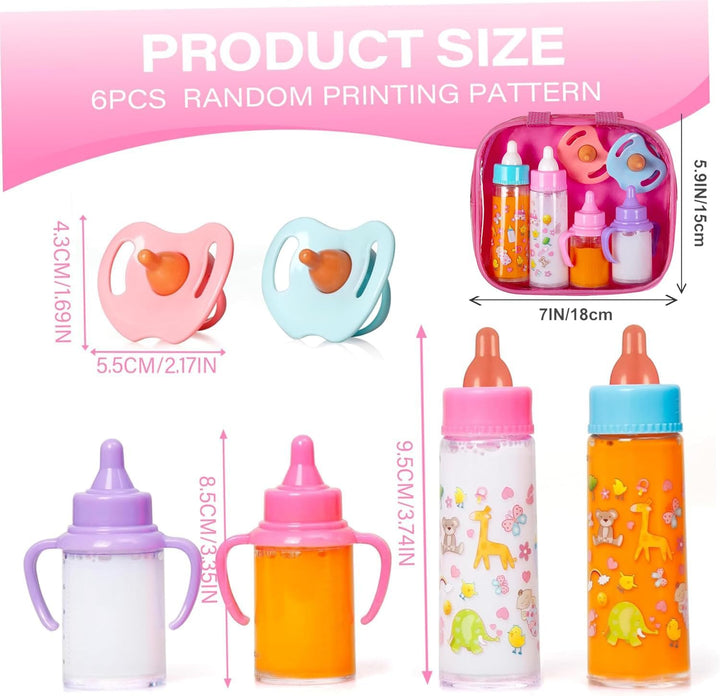 ®, My Sweet Baby Disappearing Doll Feeding Set, Baby Care 6 Piece Doll Feeding Set for Toy Stroller | 2 Milk & Juice Bottles with 2 Toy Pacifier for Baby Dolls