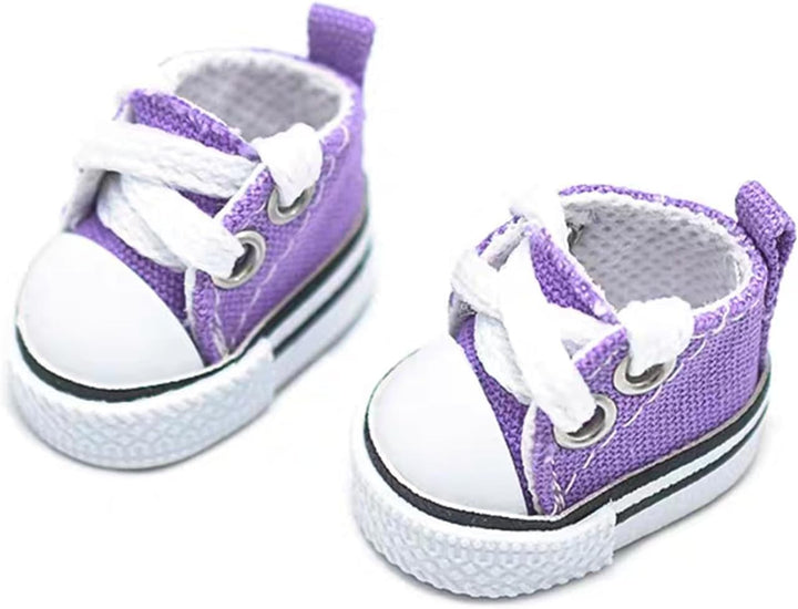 Mini Doll Shoes, 1 Pair Cute Lace up Canvas Sneakers Compatible for 17Cm/15Cm Doll Shoes Toy Outfit Accessories(White)