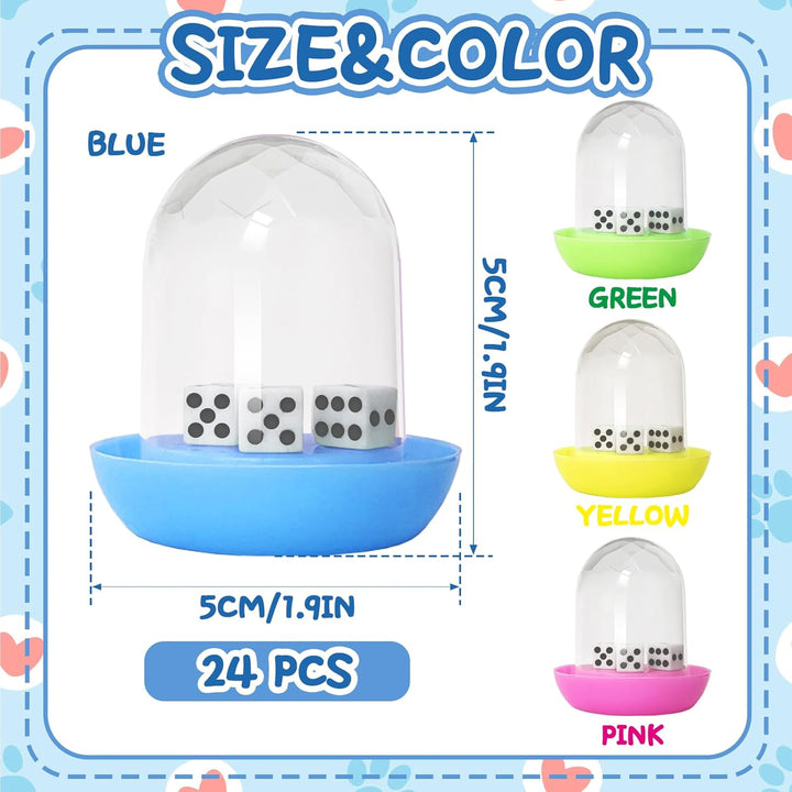 24 Pcs Mini Dice Cup for Kids,Plastic Shaker Dice Game for Math Learning,Dice for Board Games Classroom Rewards Goodie Bag Stuffers Birthday Gift