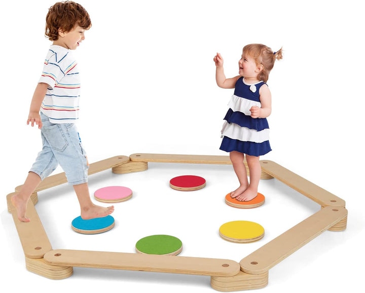 Kids Balance Beam Stepping Stones Set, 20 PCS Montessori Obstacle Course for Toddler Indoor Outdoor, Non Slip Rubber Base, Gymnastics Toy, Build Coordination Gross Motor Skills
