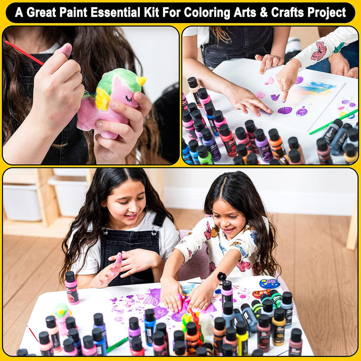 Washable Tempera Paint Set for Kids 42PCS, Non Toxic Liquid Paint with 15 Brushes and 4 Palettes - Art Supply for Kids for Arts and Crafts Project, Finger Painting (2 Oz Each)