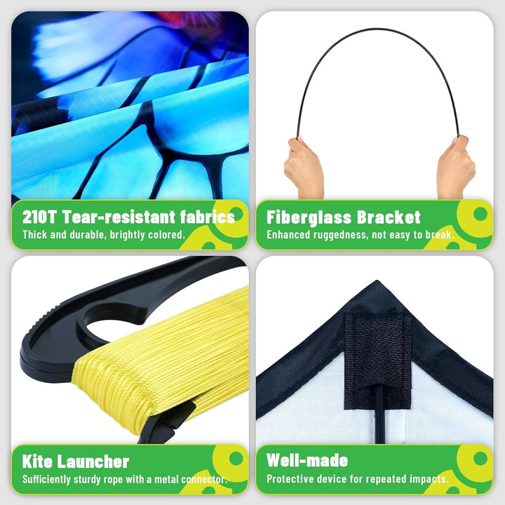 Kite-Butterfly Kites for Kids and Adults, Easy to Fly for Beginner, Durable and Eye- Catching Design, Beach Kites for Family Trip ＆ Outdoor Games and Activities （Blue）