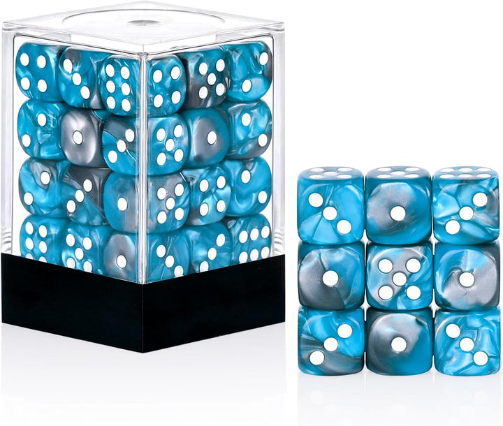 36 Pieces 12Mm 6 Sided Mini Dice Set,Pearl Pattern D6 Game Dice Set,6 Sided Standard Game Dice for Board Games Dice Games Classroom Teaching Dices Game, with Portable Gaming Box(Black)