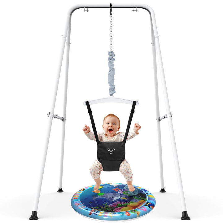 Baby Jumper with Stand,Baby Bouncer,Easy Set-Up,Baby Exerciser for Active Babies,Suitable for Indoor and Outdoor, Black (Water Mat Include)