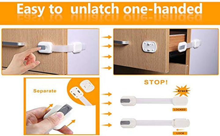 6 Pack  Multi-Use Adhesive Straps Locks - Childproofing Baby Proofing Cabinet Latches for Drawers, Fridge, Dishwasher, Toilet Seat, Cupboard, Oven,Trash Can, No Drilling (White) (6)
