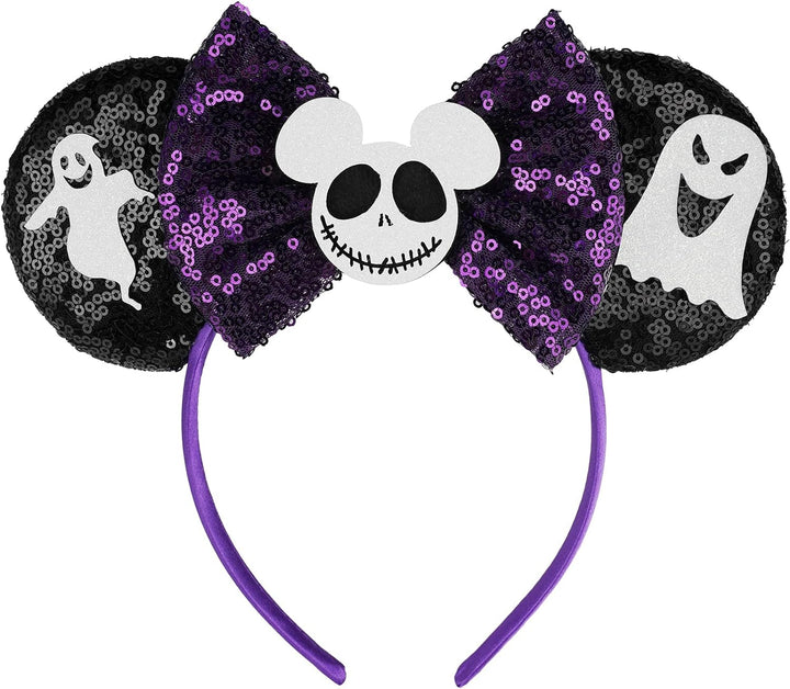 Mouse Ears, Sequin Mouse Ears Headband for Girls Women Halloween Birthday Party (Orange Bow)