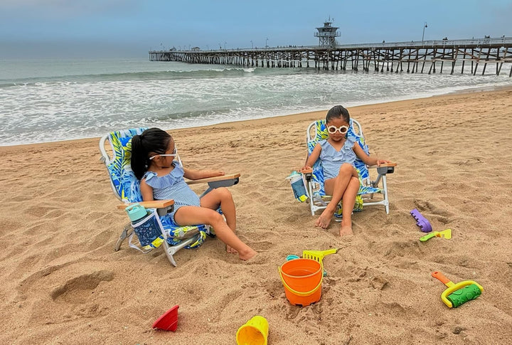 Premium Kids Beach Chair W/Wood Arms & Backpack Carry - Ultra-Lightweight, Foldable, Reclining, Multi-Position