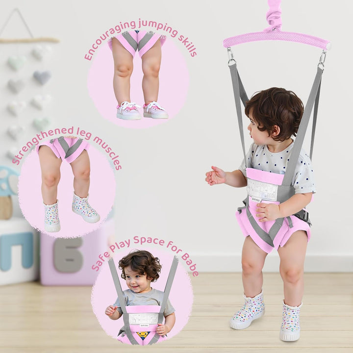 Baby Jumper, Baby Door Jumper Quick Set up and Easy-To-Use, Fun Bouncer for Active Play for Infant and Toddler, Pink