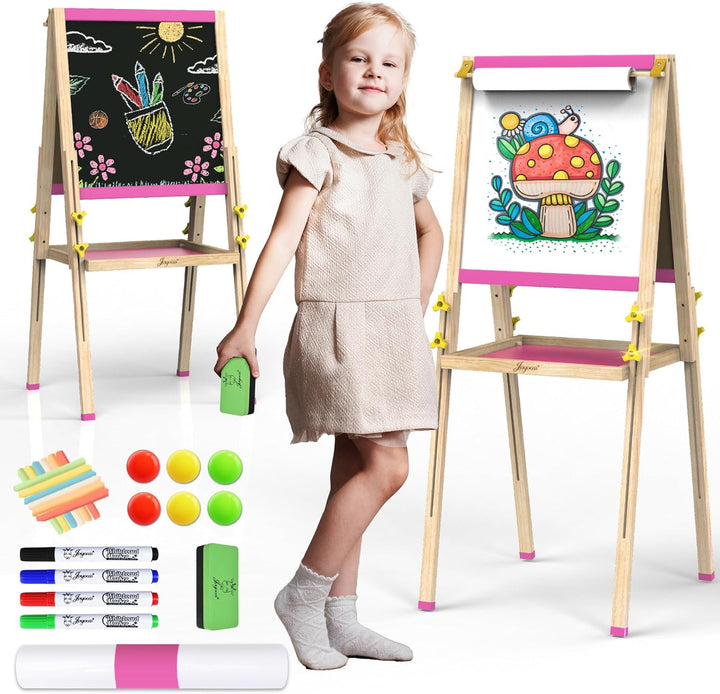 Art Easel for Kids Ages 4-8 Easels for Toddlers,Toddler Art Kids Easel Adjustable Wooden Magnetic Whiteboard Chalkboard for Kid Dry Erase Board Easel for Toddlers 3-4 Years Dual-Sided Drawing