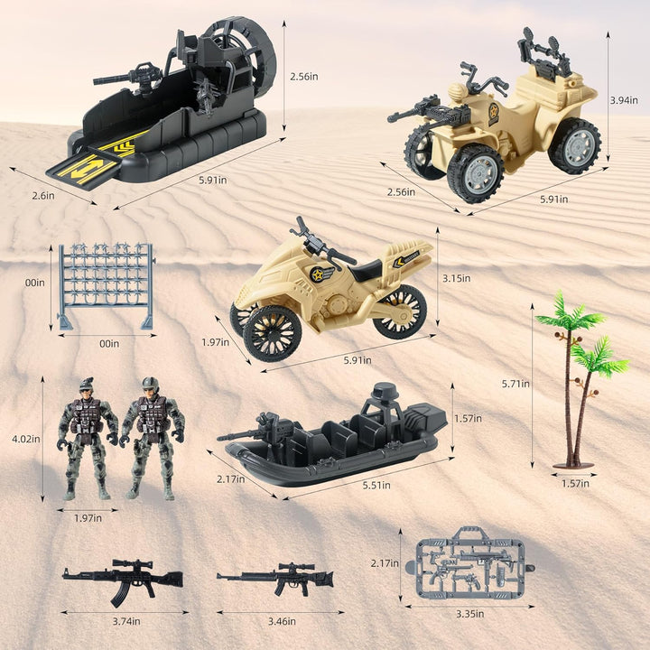 Military Soldier Men Action Figures, 11PCS US Army Soldier Plastic Figure Set Military Base Playset Vehicles Play Combat Toys, Army Toy Set for Kids Boys Age 3 4 5 6+
