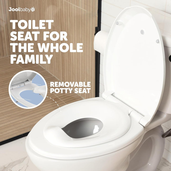 Quick Flip Elongated Toilet Seat with Built-In Potty & Splash Guard for Toddler Training, Slow Close - Jool Baby