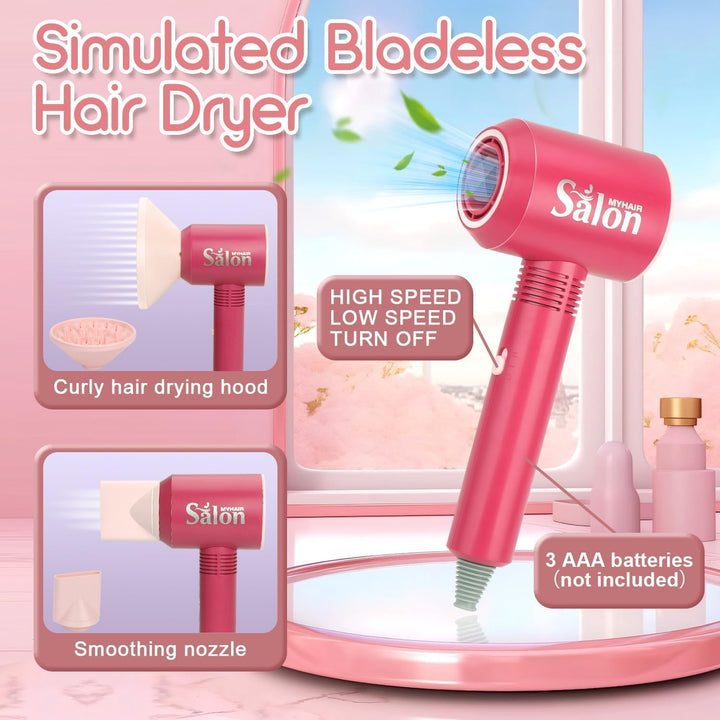 23 Pcs Hair Salon Girls Toys Kids Pretend Play Toys Toddler Dress up Beauty Salon Set Stylist Kit with Hairdryer Flat Apron Scissors Curling Accessories Girl Gifts (With Storage Bag)