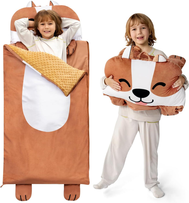 Toddler Sleeping Bag for Kids Ages 3+ Nap Mat for Preschool with Pillow & Blanket Sleeping Mats for Kids Daycare Plush Slumber Bag for Boys Girls Kindergarten Birthday Gift