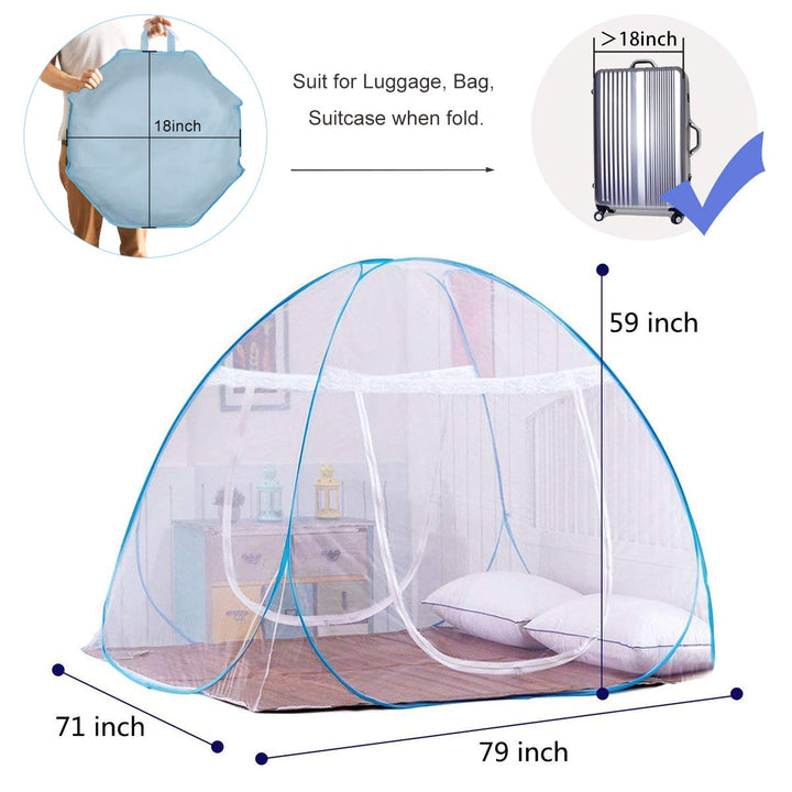 Pop-Up Mosquito Net Tent for Beds Portable Folding Design with Net Bottom for Baby Adults Trip (79 X71X59 Inch)