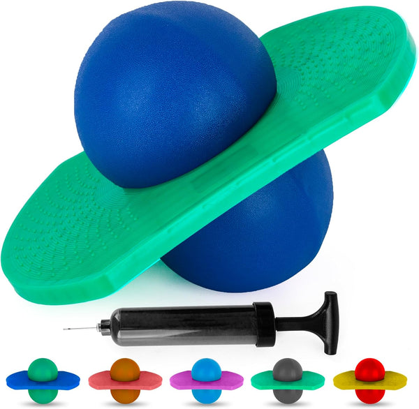 Pogo Ball for Kids (Up to 175 Lb) - Inflatable Balance Bounce Board with Pump and Durable Textured Jumping Board - Pogo Ball Toy Pogo Jumper - Outdoor Birthday Gifts for Boys and Girls