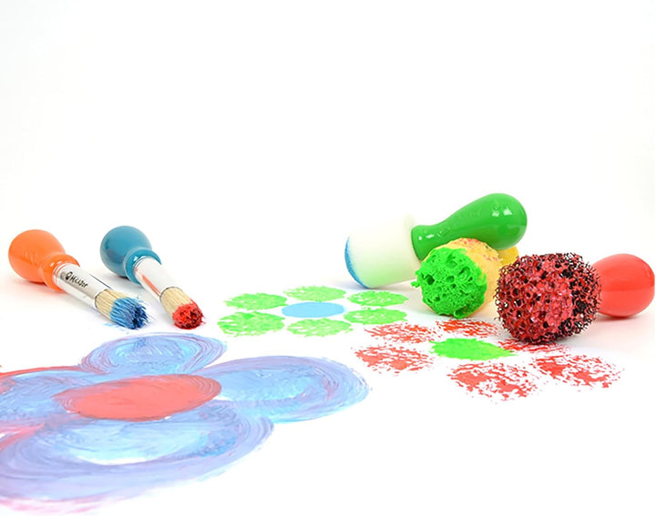 Early Start Stuff for Painting, 5-Piece Set - 3 Sponge + 2 Durable Bristle Brushes - Easy Grip - Rounded Handles - Ages 3+