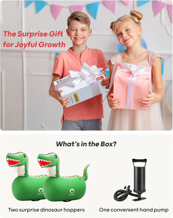 Inflatable Bouncy Dinosaur Toys 2 PCS with Hand Pump, Heavy Duty Giant Bouncy Pal, 220Lbs Load Capacity, Ride on Bouncy Animal Hopper Toy, Indoor Outdoor Bouncers for Kids Girls Boys Ages 5+