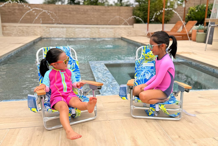 Premium Kids Beach Chair W/Wood Arms & Backpack Carry - Ultra-Lightweight, Foldable, Reclining, Multi-Position