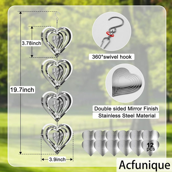 Bird Deterren for outside Patio,Bird Scare Devices Discs Reflectors Stainless Steel Wind Spinners Reflective Heart Metal Bird Repellen to Keep Birds Away Porch Garden Yard Sparkly Double Side Spinners