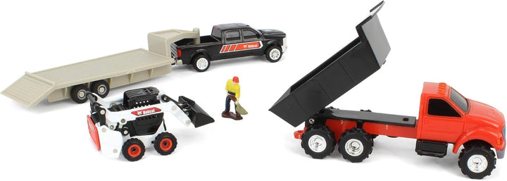 1/64 Bobcat 5 Piece Construction Set with Dump Truck, Gooseneck Trailer, Man & Skid Loader 16502