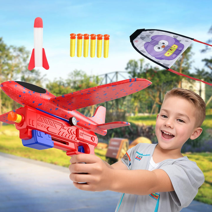4PCS Airplane Launcher Toys, EVA Foam Glider Catapult Plane Toy for Kids Flying Toy - Fun Outdoor Flying Toy for Children Birthday Gifts for Boy Girl, Party Supplies,Blue