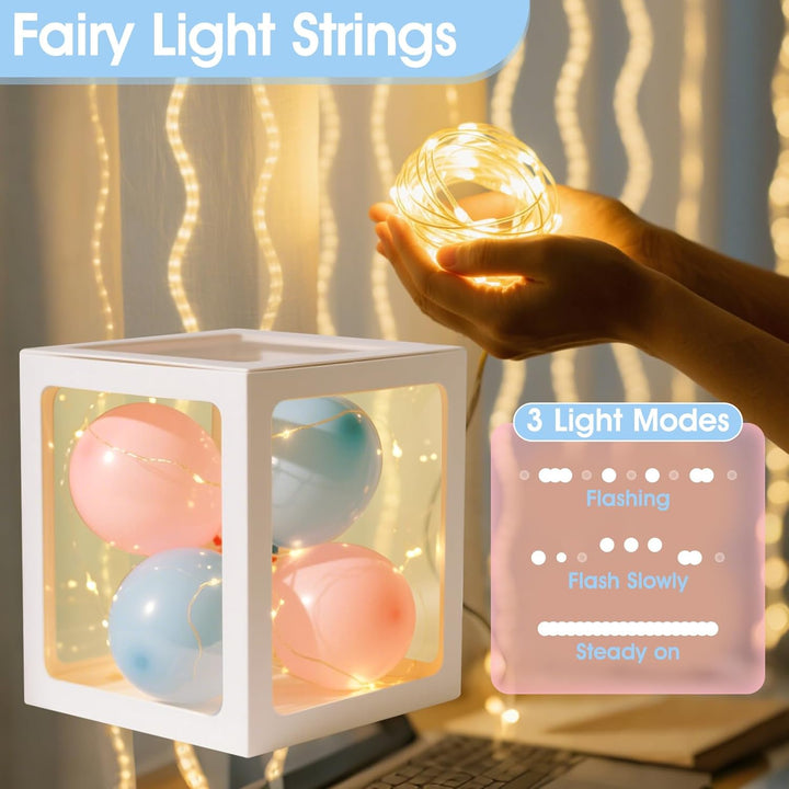 Baby Boxes with Letters for Baby Shower Decorations, 4 Pcs Clear Baby Balloon Boxes Blocks Decor with LED Fairy String Lights for Boy Girl Gender Reveal Decorations Backdrop Party (White)