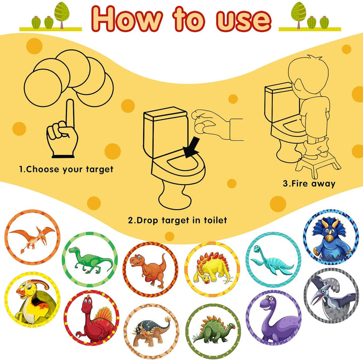120 Pcs Toilet Targets for Boys Training Flushable Dinosaur Targets Potty Pee Toilet Target Stickers Dinosaur Potty Training Seat for Boys Use