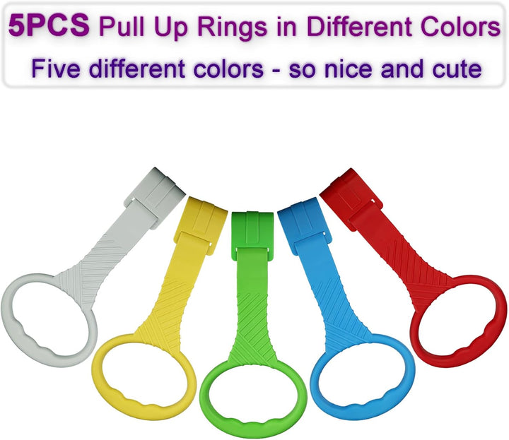 5PCS Baby Pull up Rings - Premium Pull up Handles Standing Walker Tool - Plastic Walking Exercises Assistant Rings for Infants Babies Toddler - Ergonomic Handles - 5 Colors