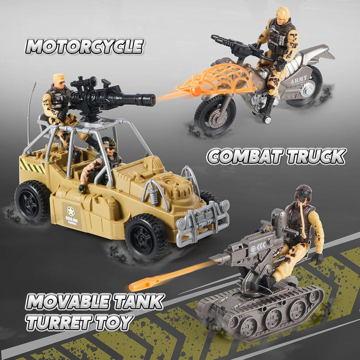 Military Base Toys Set Including Army Vehicles, Army Men Action Figures and Weapon Gear Accessories Military Combat Toys