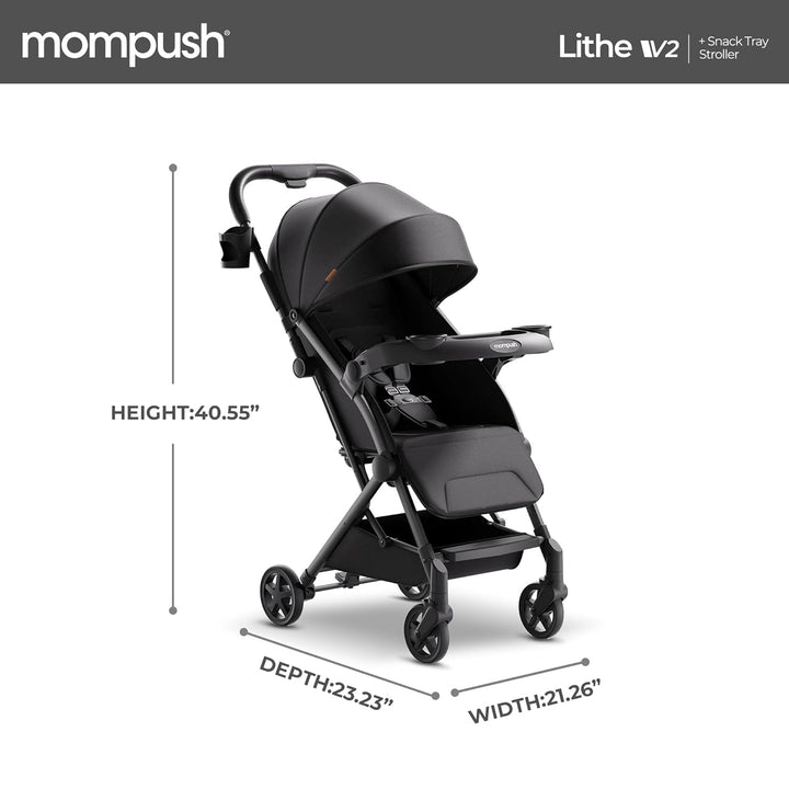 Lithe V2 Lightweight Travel Stroller, Compact Foldable Baby Stroller with Travel Bag, One-Hand Fold Stroller, Snack Tray, Mechanical Recline Seat, Airplane-Ready, UPF 50+ Canopy & Rain Cover