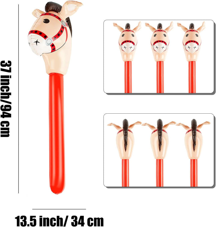3 Pieces Inflatable Stick Horse Inflatable Horsehead Stick for Theme Party Decoration, 37 Inches