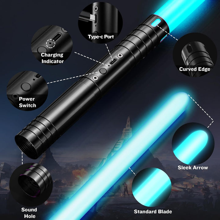 Lightsaber, Light Sabers with RGB 15 Colors, USB Rechargeable Lightsabers with FX Sound and Motion Sensors, Light Saber Sword Toy for Kids, Halloween Xmas Gift, Galaxy War Fighters Cosplay, 2Packs