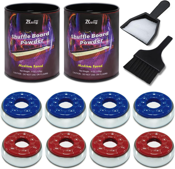 Shuffleboard Pucks and Sand Set - 2 1/8" Table Pucks with 2 Cans Wax, Mini Brush and Dustpan