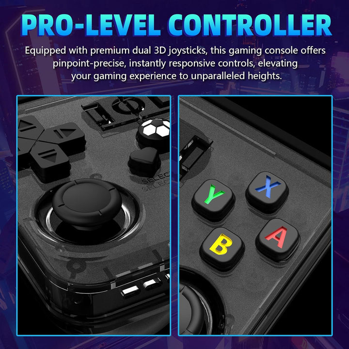 R36MAX Retro Handheld Game Console - 64GB Preloaded Classic Video Games, Support 30+ Simulators, Linux-Powered Portable Game Emulator Console with 4.0-In HD IPS Screen (Transparent Black)