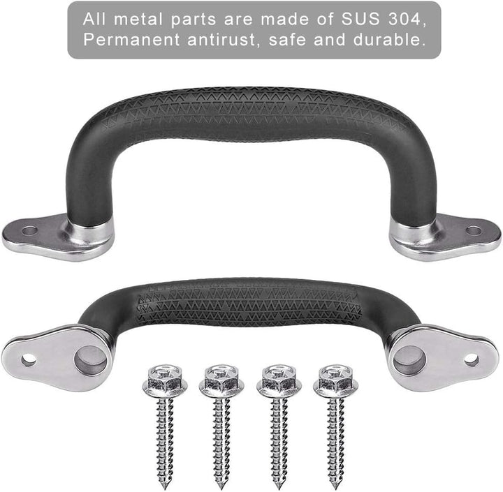 Black Playground Safety Handles, Non-Slip Kids Playground Grab Handles, Durable Indoor Outdoor Playset Hand Grips for Playhouse, Treehouse, Climbing Frame, Jungle Gym, Swing Set, 2 Pack