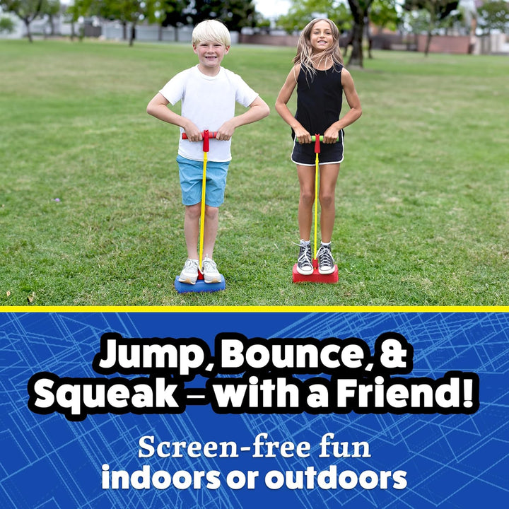 Dueling Stomp Hopper - Jump, Bounce & Squeak Foam POGO Jumper for Kids - Toddler Pogo Stick with Soft Grips & Stretchy Bands - STEM Indoor & Outdoor Toys for 3-5 Year Olds