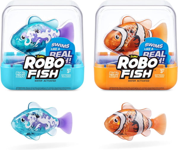Robo Fish Robotic Swimming Fish (Teal + Orange) by  Water Activated, Changes Color, Comes with Batteries, Amazon Exclusive (2 Pack) Series 3