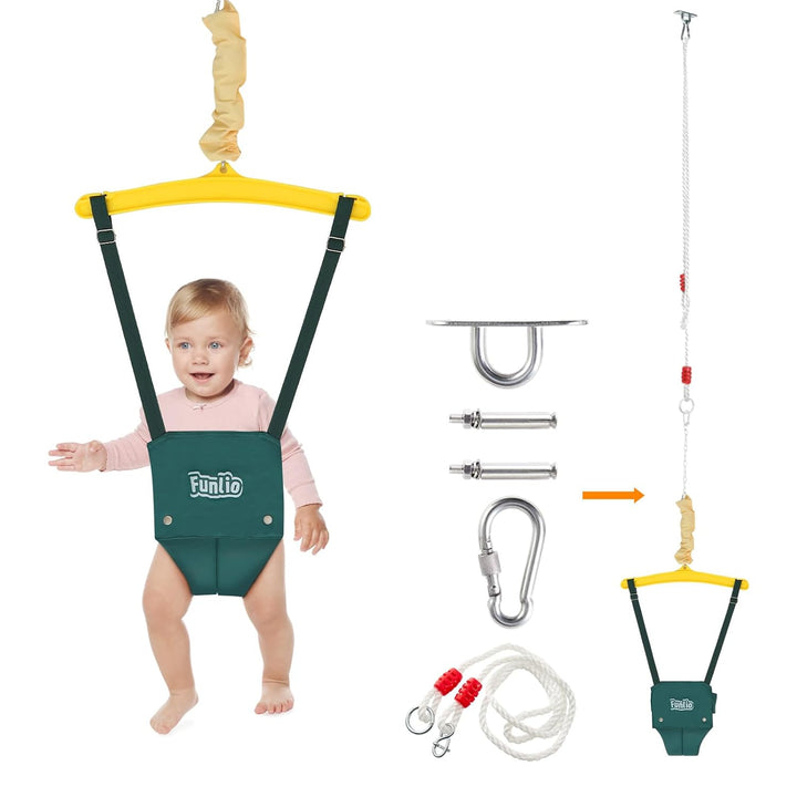 Baby Jumper with a Ceiling Hook for 6-24 Months, Baby Door Jumper for Indoor/Outdoor Play, Infant Jumper Doorway with Adjustable Chain, Easy to Assemble & Store (With a Ceiling Hook)
