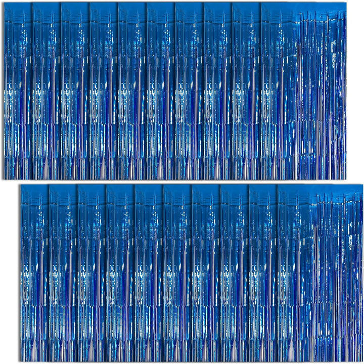 2 Pack Blue Streamers Party Decorations Fringe Backdrop Ocean Themed Decorations Foil Curtain Backdrop Blue Birthday Ocean Party Decor Supplies