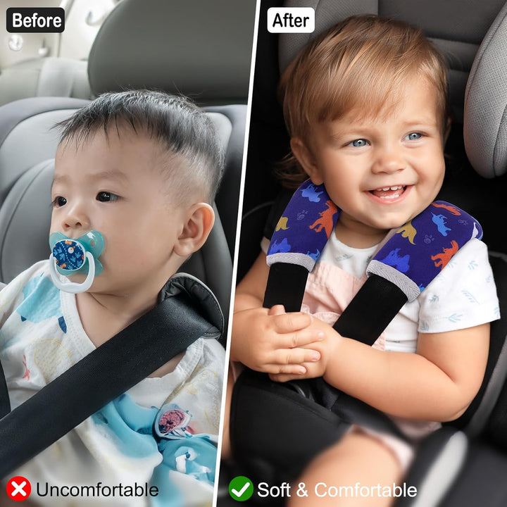 Seat Belt Cover Pad for Baby, Soft Seatbelt Cushion Covers for Kids 2Pcs Car Seat Strap Shoulder Pads for All Car Seats, Stroller, High Chair,Blue Dinosaur