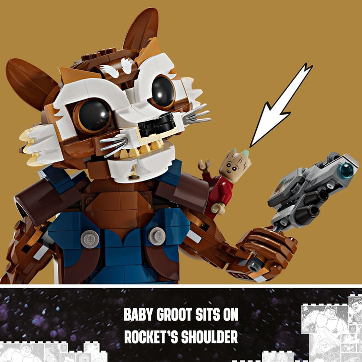 Marvel Rocket & Baby Groot Minifigure, Guardians of the Galaxy Inspired Marvel Toy for Kids, Buildable Marvel Action Figure for Play and Display, Gift for Boys and Girls Ages 10 and Up, 76282