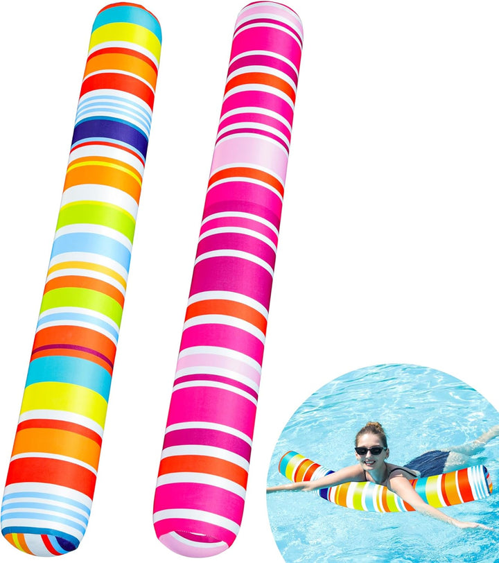 Inflatable Swim Pool Noodles, 2 Pack Soft Fabric Covered Large Swim Noodles, Premium Buoyancy for Swimming Floating, Pool Floats Toys for Adults Pool Accessories