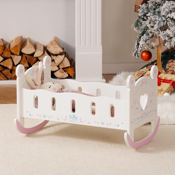 Wooden Baby Doll Crib, Baby Doll Bed Toys, for Dolls up to 18 Inch, Doll Accessories - with Mattress, Pillow, Quilt, Gift for Boys & Girls, Ages 3+