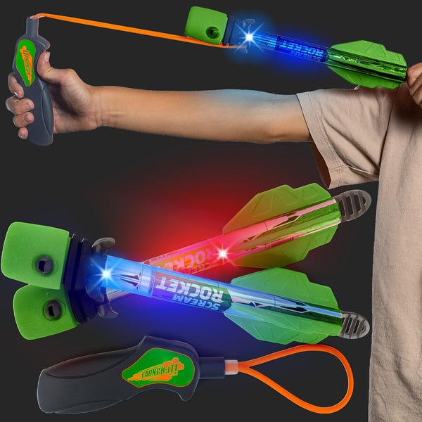 Light up Foam Rocket Toys for Kids: Best LED Rocket Launcher Slingshot Lights up & Makes Noise! for Boys & Girls. Outdoor Toy Party Favors Pool Toys & Great Gifts for Ages 8 9 10 11 12 13