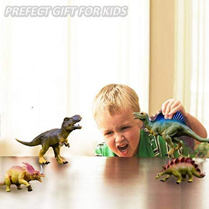 Dinosaur Toys, Plastic Dinosaur Figure Set, Ideal Education Toys for Kids and Toddler, Including T-Rex, Stegosaurus, Monoclonius, 6 to 7 Inch Large Size, 6 Pack