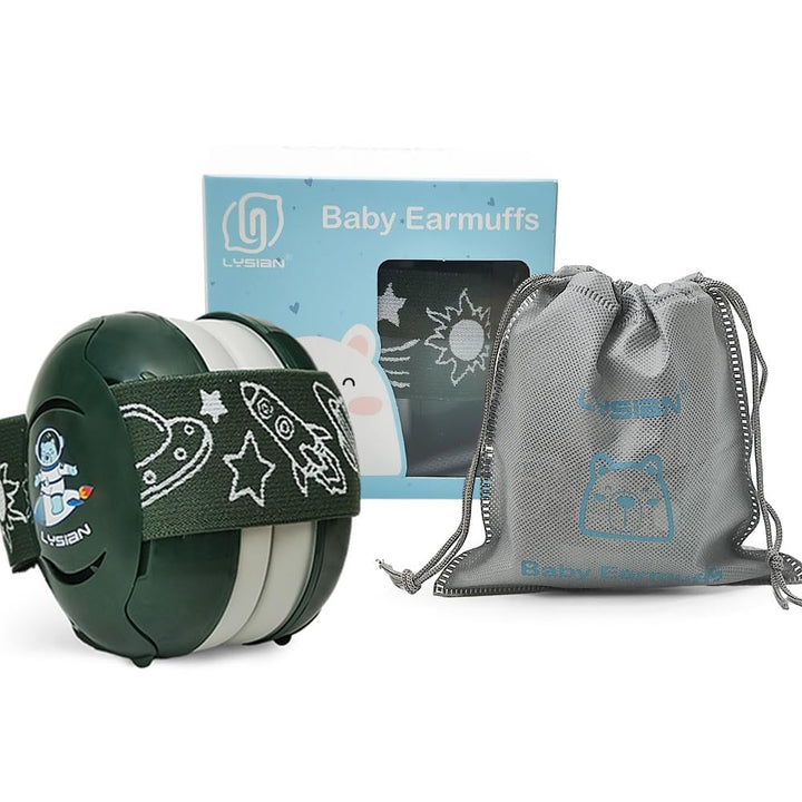 Baby Noise Reduction Earmuffs – Noise Cancelling Headphones for Infants and Kids, Perfect for Travel, Airplanes, Concerts, Fireworks. 25Db Sound Block, Dark Green