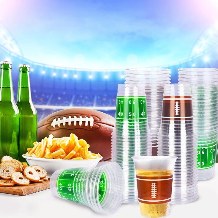 100 Pcs 16Oz Football Plastic Cups - Football Parties and Tailgate Events, Disposable & Convenient - Ideal Party Supplies & Party Favors for Football Themed Birthdays