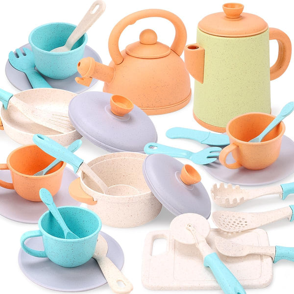 Play Kitchen Accessories, Pretend Play Kids Kitchen Playset Toys with Cookware Pots and Pans, Cooking Utensils, Afternoon Tea Toy Play Sets, Toys Gift for 3 4 5 Years Old Toddlers Girls Boys